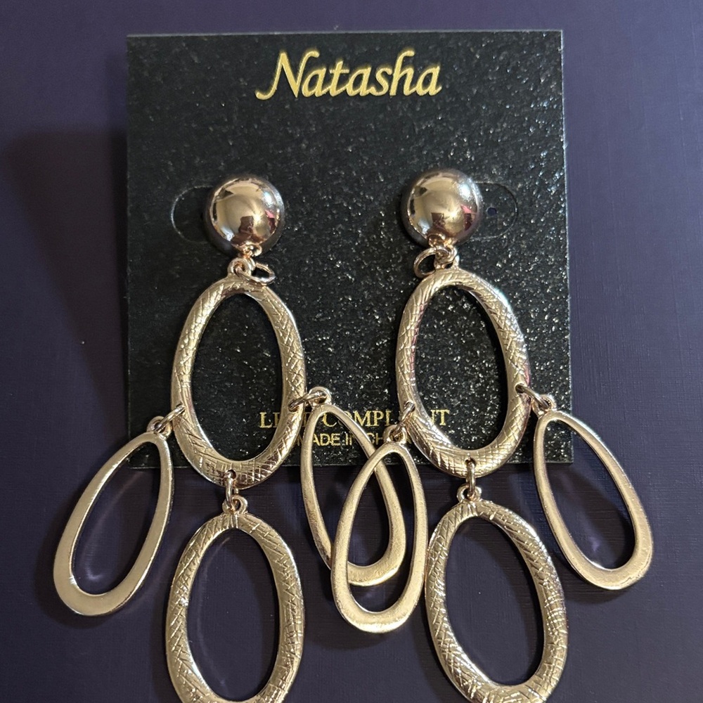 Natasha Textured Multi-Oval Dangle Earrings | Gold Tone Statement
